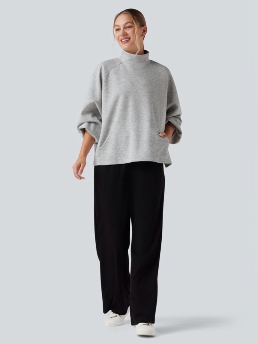 HALARA Light Gray Mock Neck Pullover Sweater